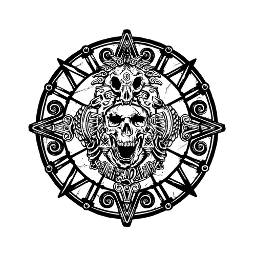Black and white skull and Medusa snakes illustration by Lukas Bischoff