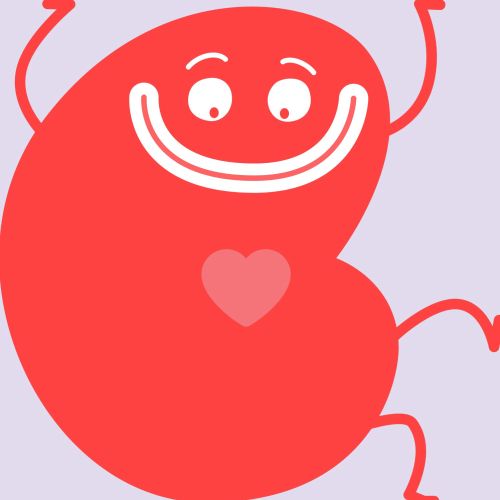 Smiling red heart character with a smaller heart on its body by Lukas Bischoff