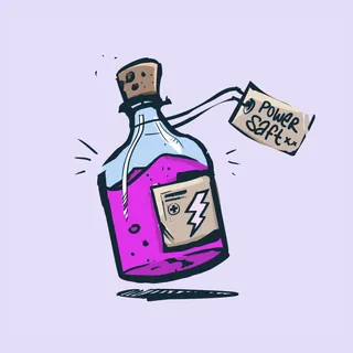 Illustration of a potion bottle labeled Power Salt with lightning symbol by Lukas Bischoff