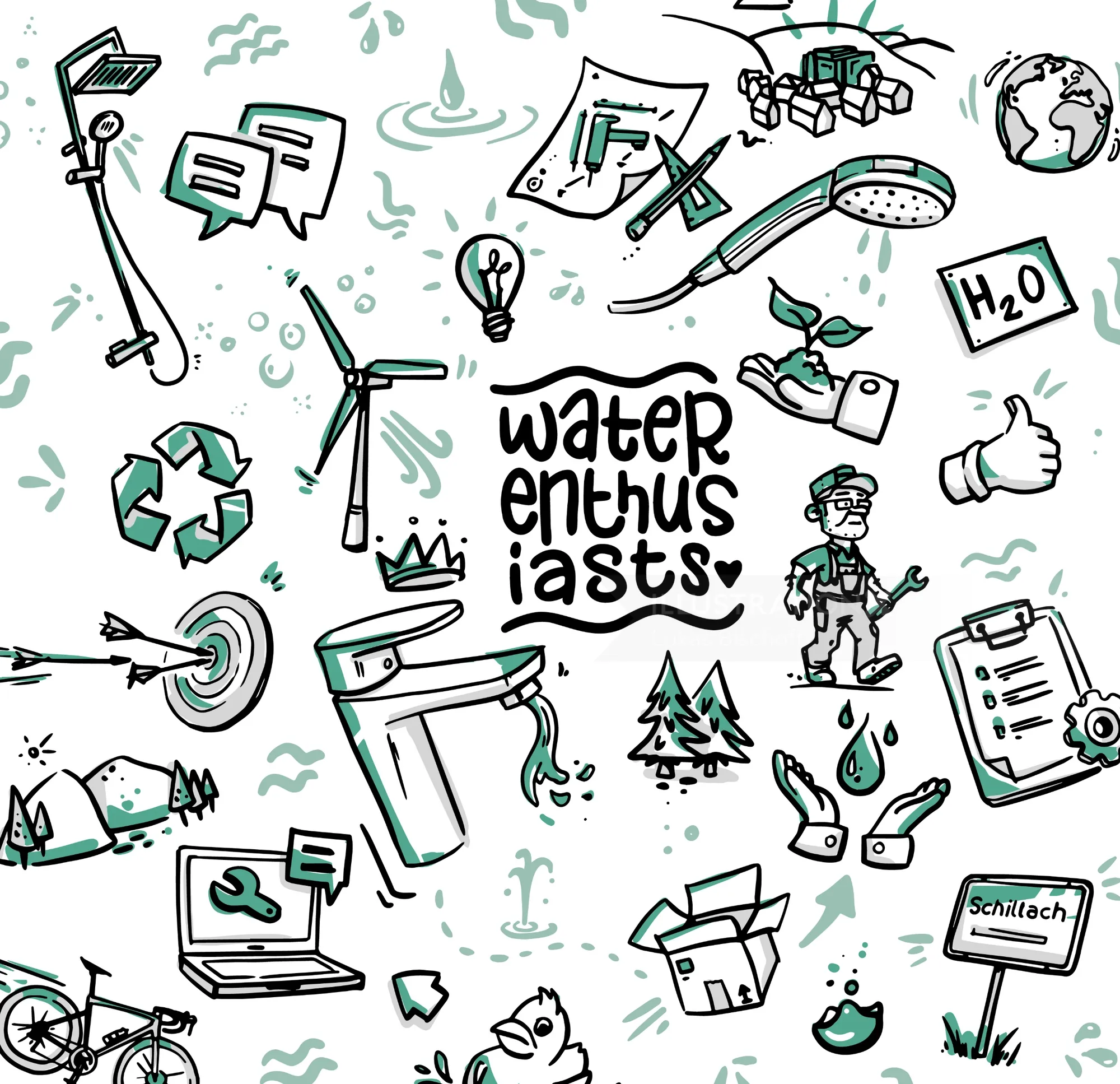 Icônes de conservation de l'eau et croquis écologiques par Lukas Bischoff