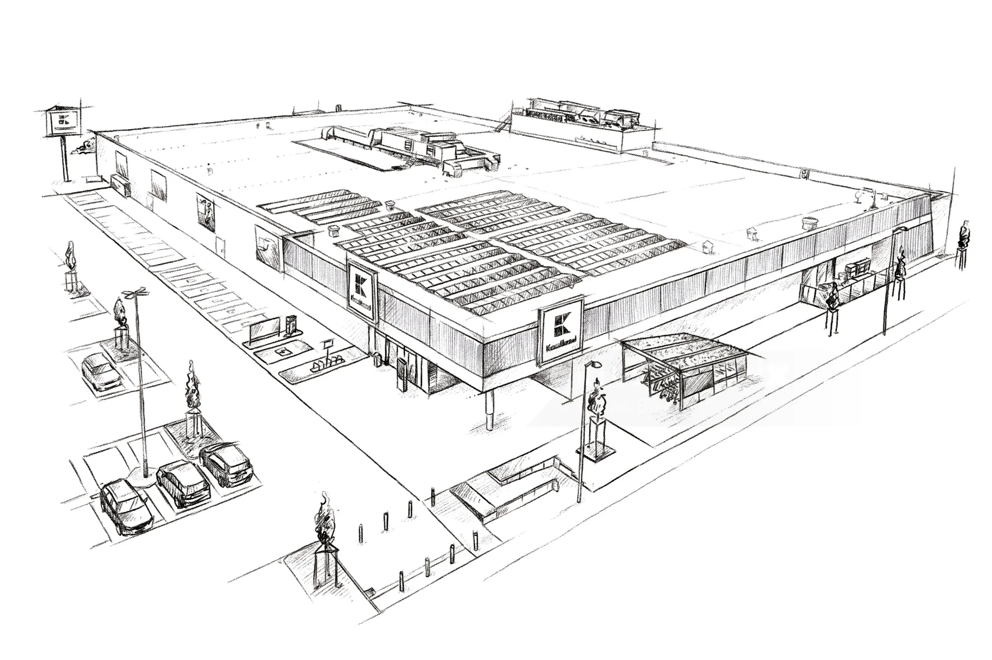Architectural black and white sketch of modern building by Lukas Bischoff
