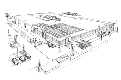 Architectural black and white sketch of modern building by Lukas Bischoff