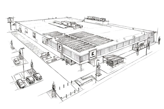Architectural black and white sketch of modern building by Lukas Bischoff