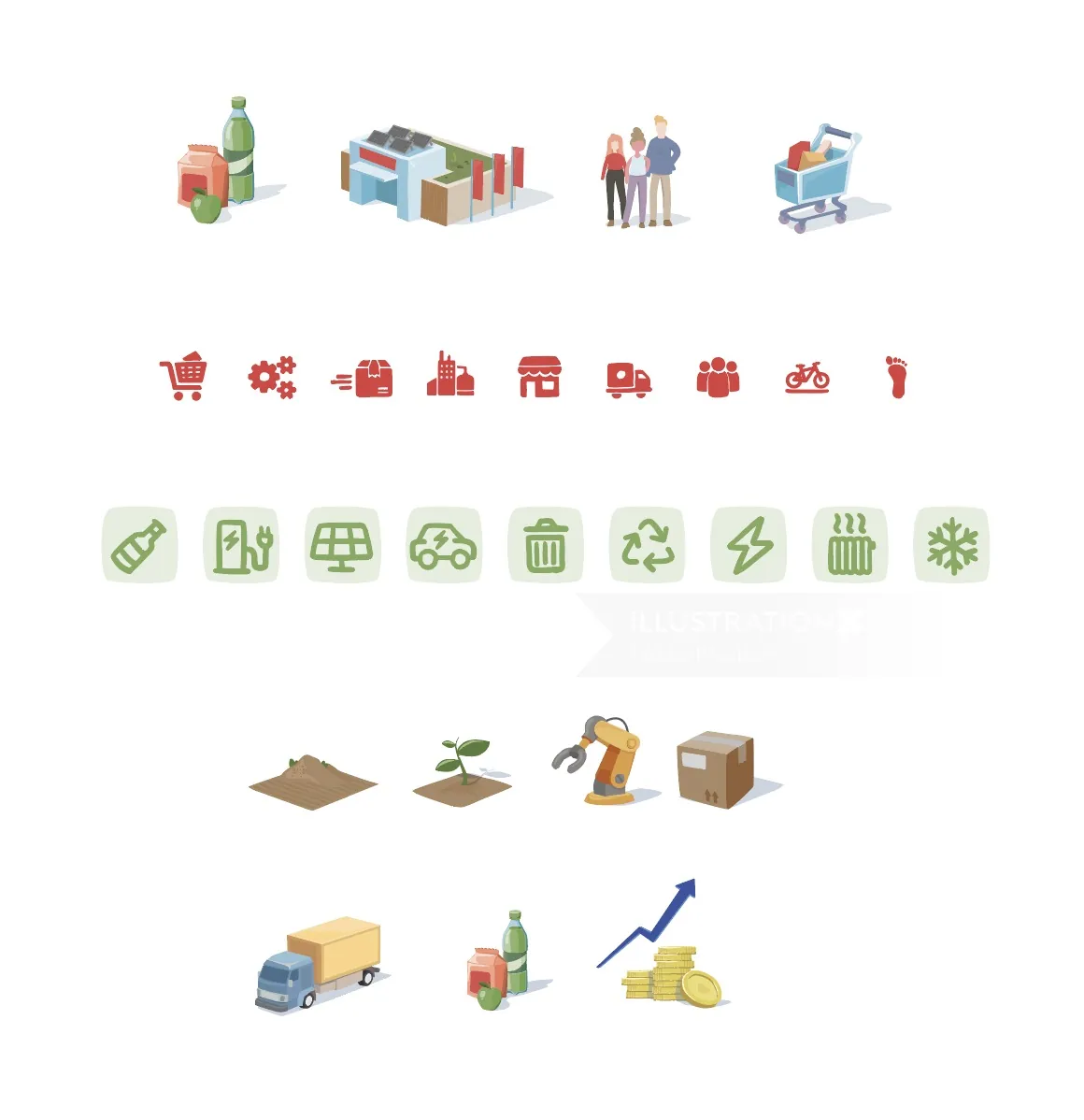 E-commerce and sustainable supply chain icons by Lukas Bischoff