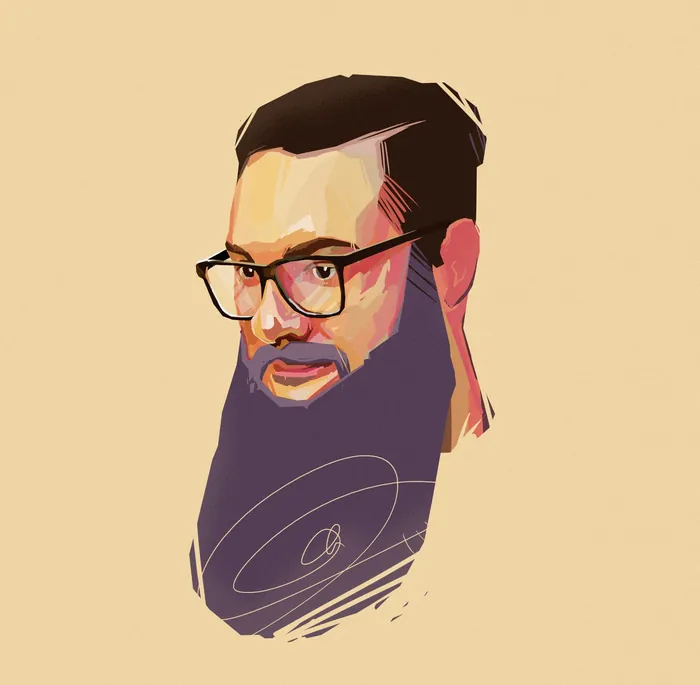 Stylized portrait of a man with glasses and a long beard by Lukas Bischoff