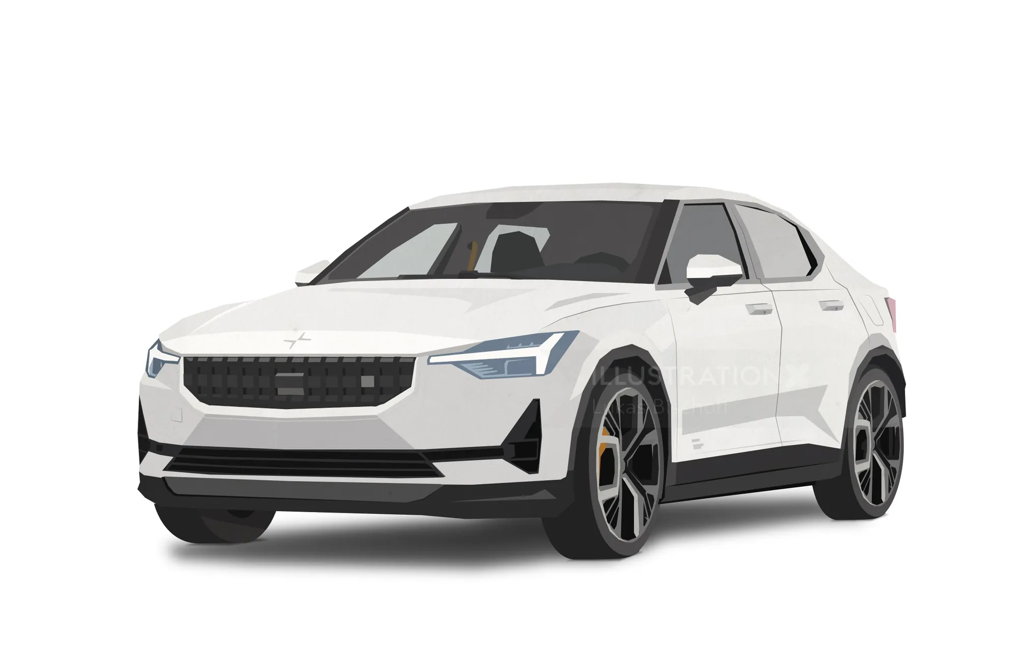 White Polestar 2 electric SUV front side view by Lukas Bischoff