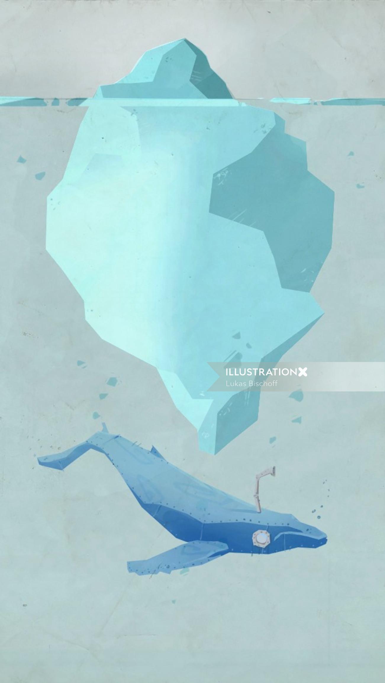 グラフィック氷山とクジラ