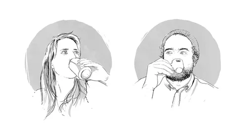 black & white people drinking
