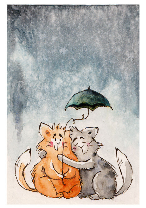 Peinture aquarelle de chats amoureux