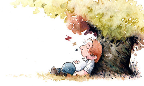Illustration d&#39;un homme endormi sous un arbre