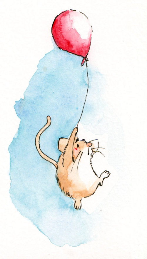 Ratón volando con globo