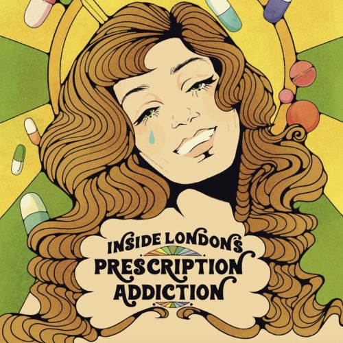 Illustration of woman crying surrounded by colorful pills, by Lydia Silver
