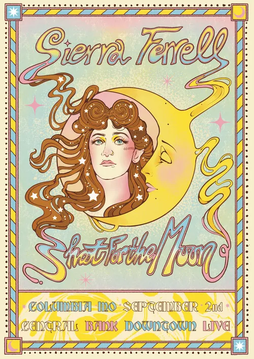 Illustration de Sierra Ferrell avec la lune pour la tournée Shoot for the Moon par Lydia Silver