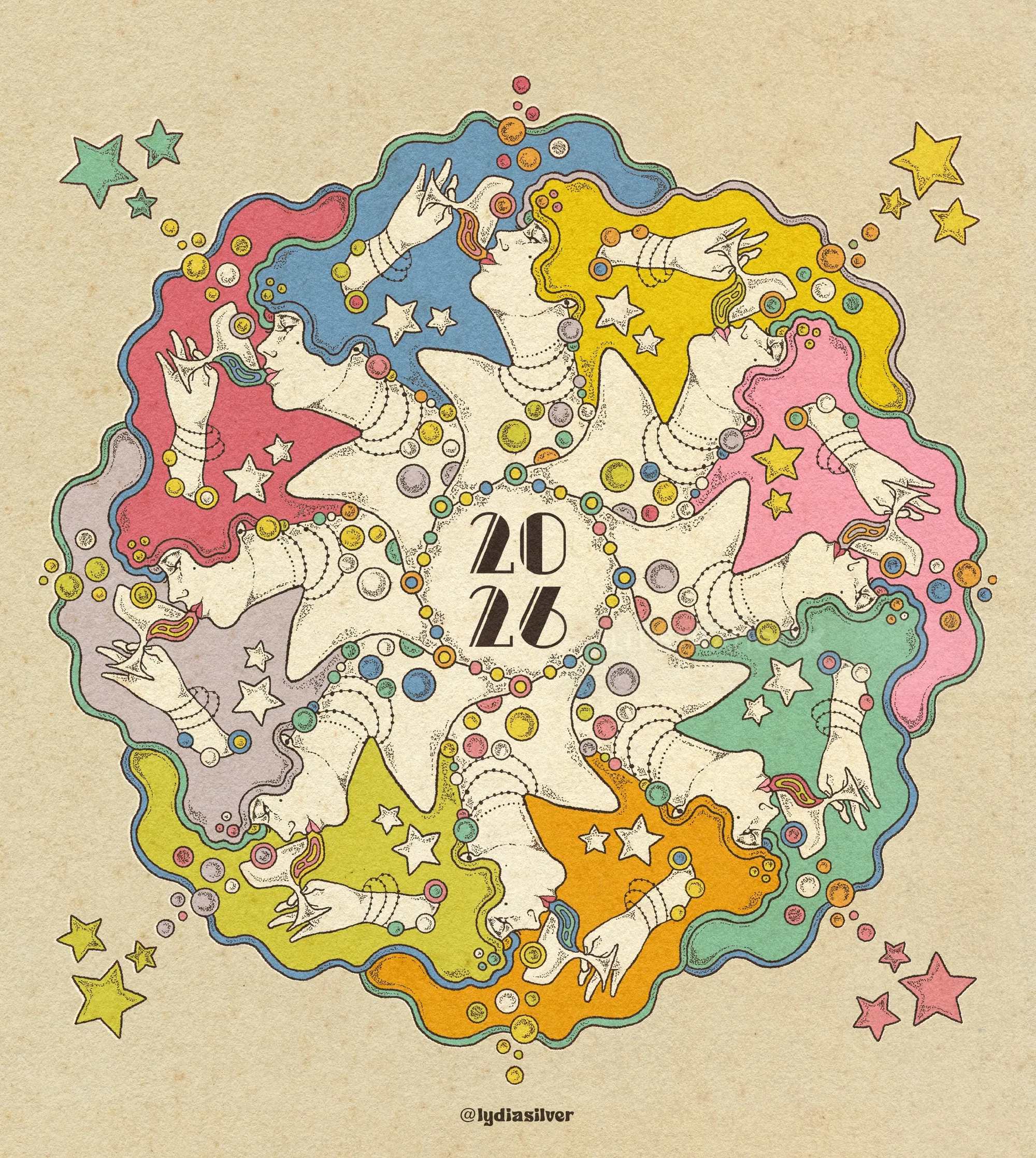 Colorful 2026 New Year's Day illustration by Lydia Silver