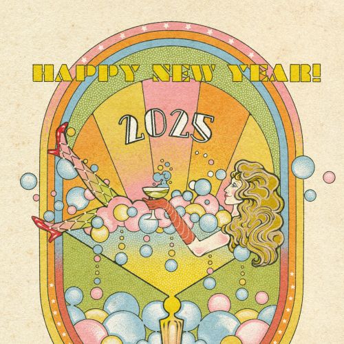 New Year 2023 illustration with woman and bubbles by Lydia Silver