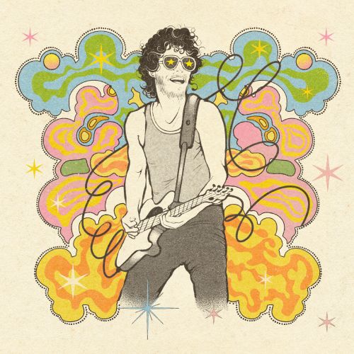Bruce Springsteen playing guitar with psychedelic colorful background by Lydia Silver