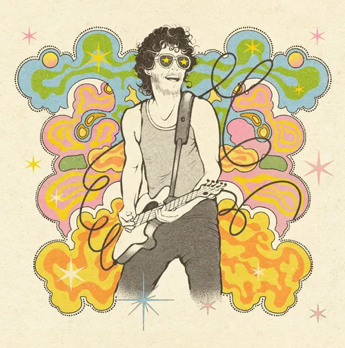 Bruce Springsteen jouant de la guitare sur un fond psychédélique et coloré par Lydia Silver