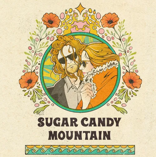 Illustration d'un couple entouré de fleurs pour les produits dérivés de Sugar Candy Mountain par Lydia Silver