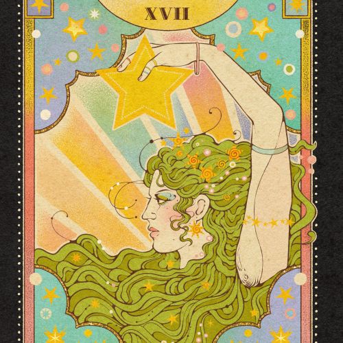 The Star tarot card artwork by Lydia Silver with a woman and stars