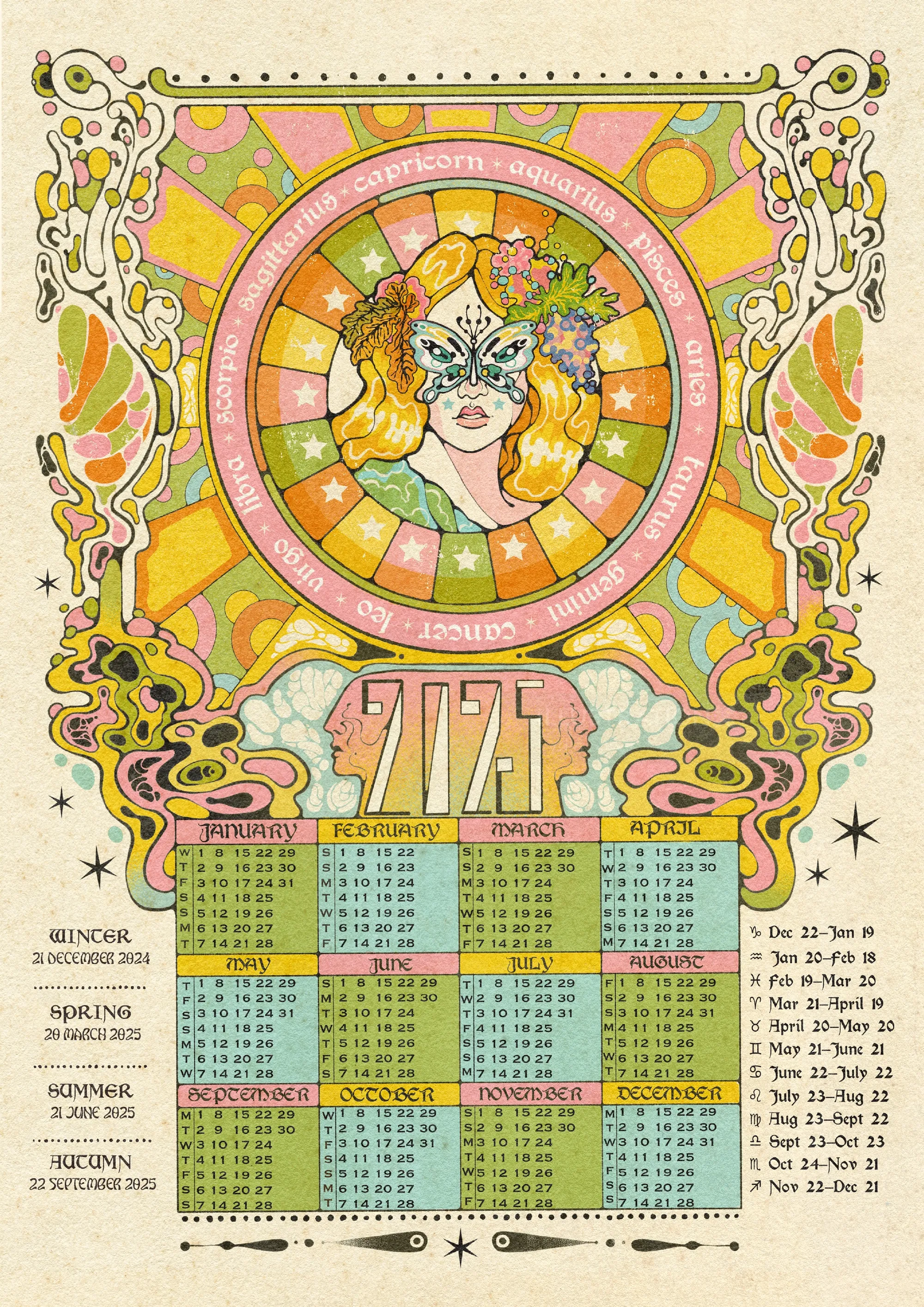 Illustration du calendrier 2025 représentant une femme dans le style Art déco par Lydia Silver