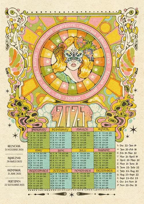 Illustration du calendrier 2025 représentant une femme dans le style Art déco par Lydia Silver