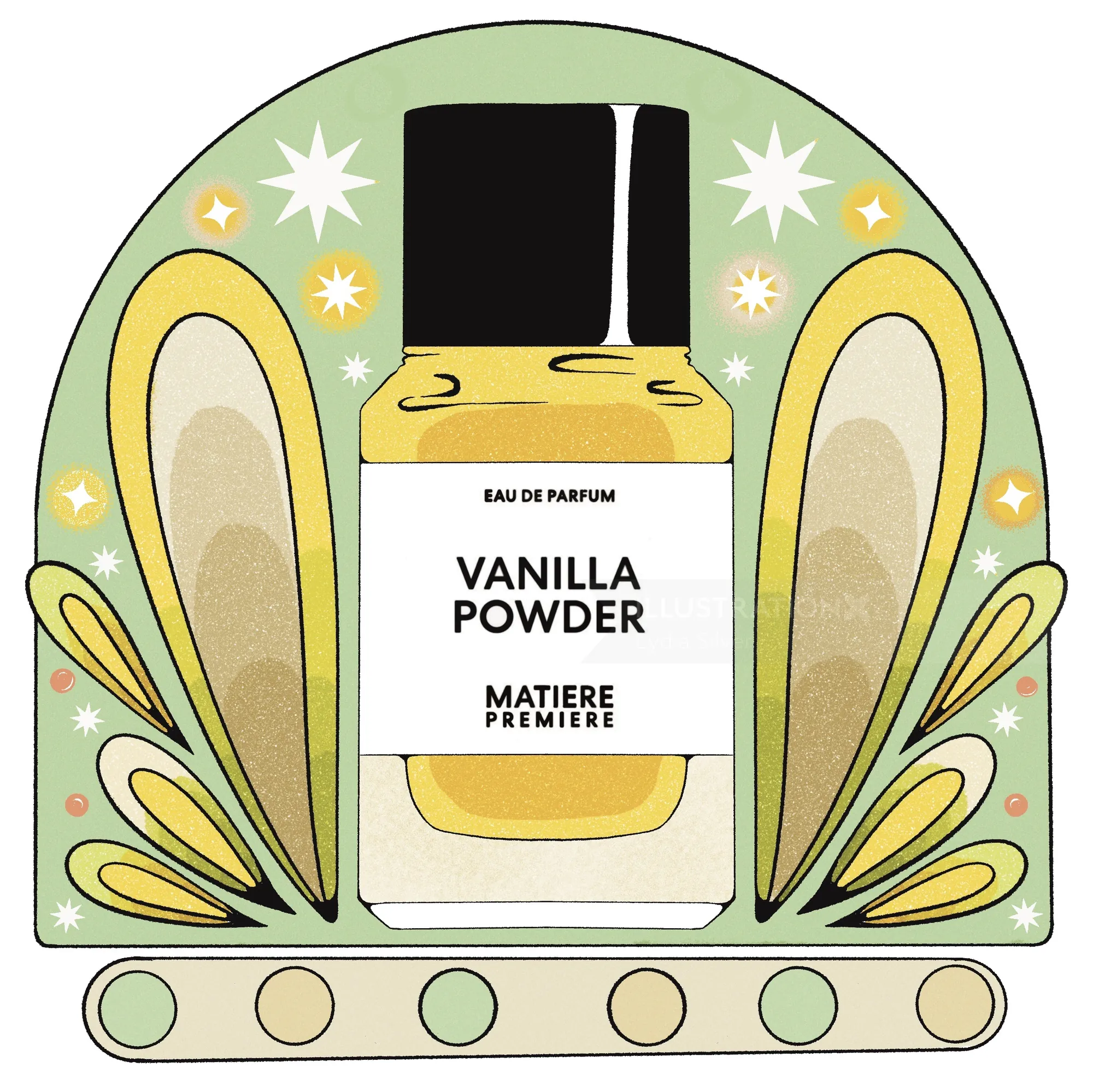 Illustration d'un flacon de parfum Vanilla Powder par Lydia Silver