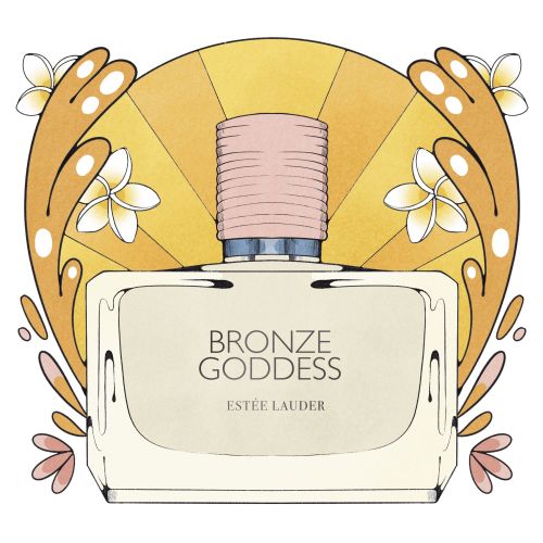 Fragrance bottle illustration of Estée Lauder Bronze Goddess by Lydia Silver