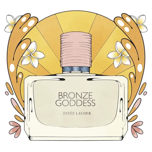Illustration du flacon de parfum Bronze Goddess d'Estée Lauder par Lydia Silver