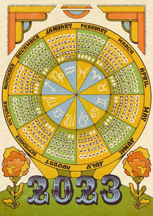 Calendrier astrologique 2023 avec bordures florales par Lydia Silver