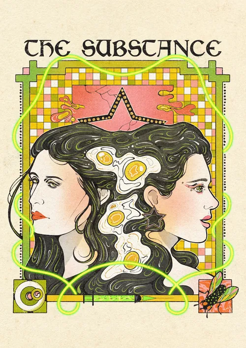 Affiche d'horreur surréaliste de Lydia Silver représentant deux femmes aux traits fondants.