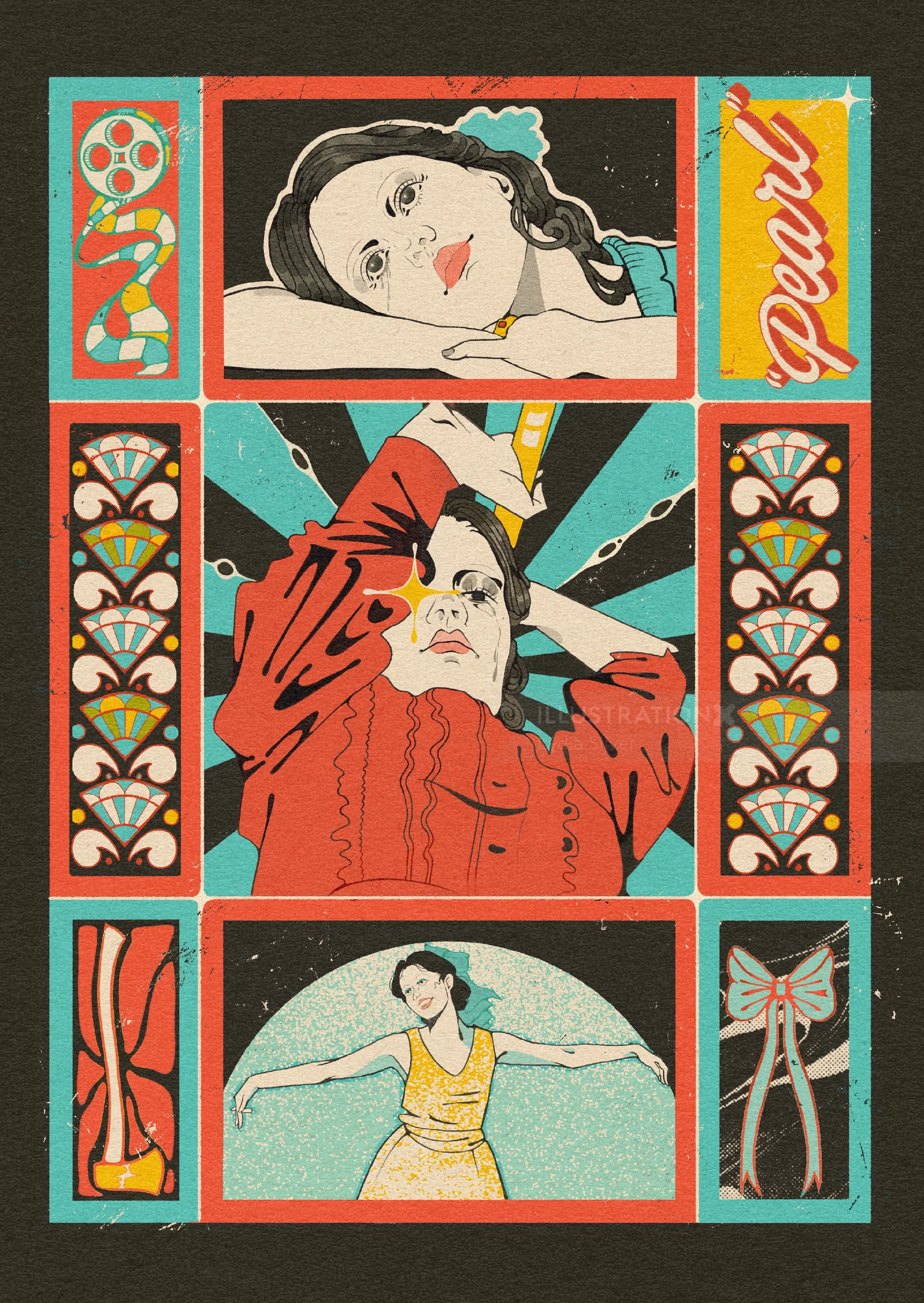 Affiche illustrée du film d'horreur Pearl par Lydia Silver