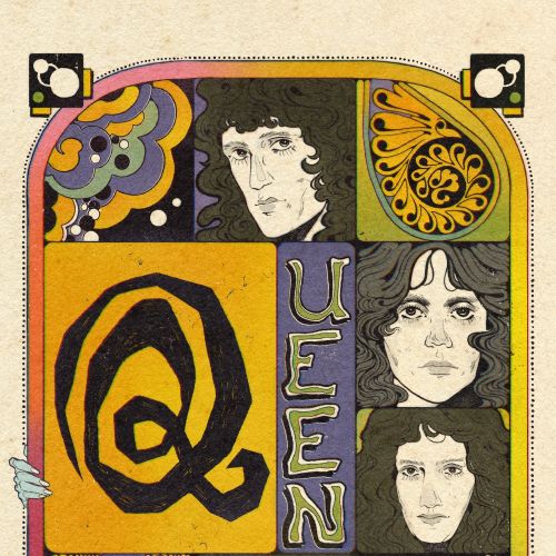 Queen band members illustrated with decorative patterns by Lydia Silver