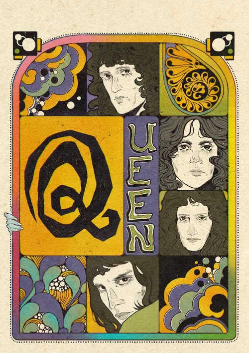 Les membres du groupe Queen illustrés avec des motifs décoratifs par Lydia Silver