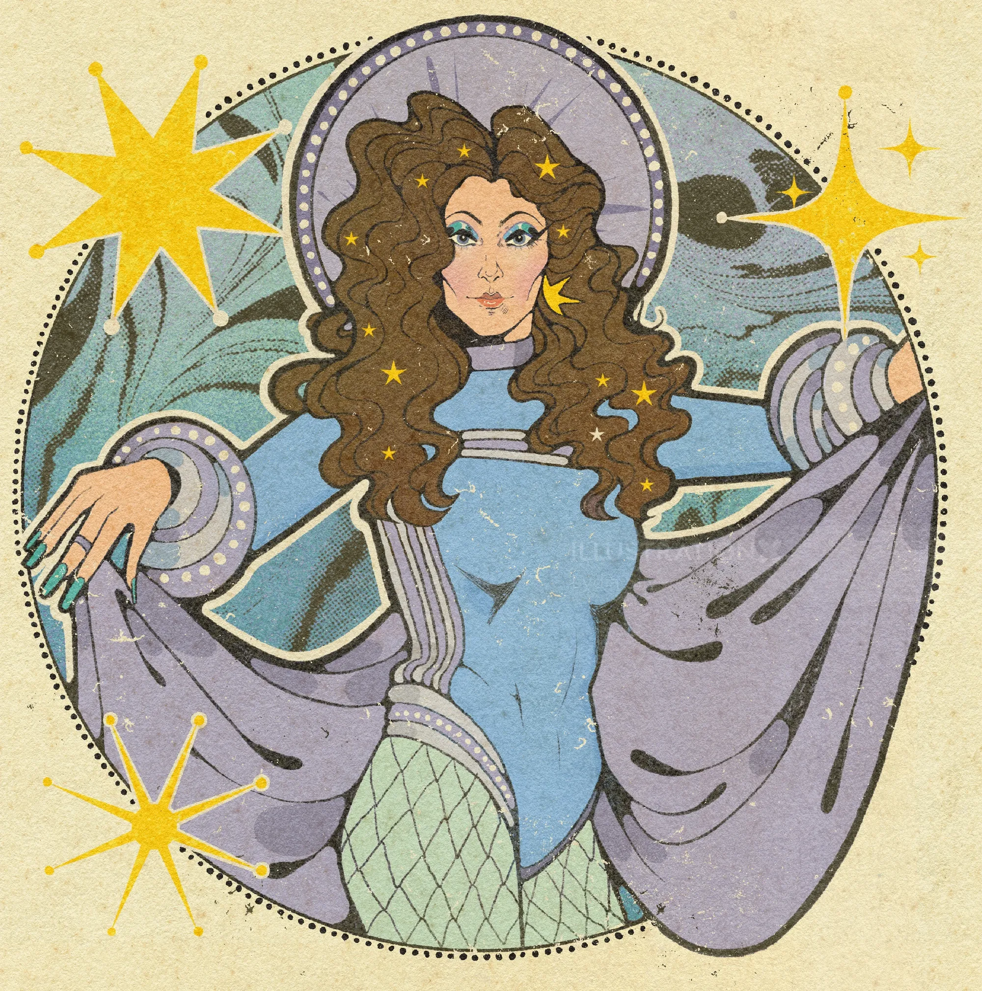 Illustration de Dee D. Jackson, chanteuse disco de science-fiction des années 1970, par Lydia Silver