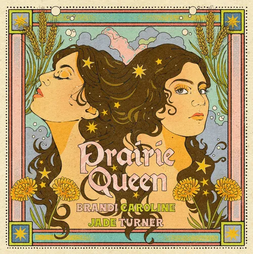 Illustration de la pochette du single Prairie Queen par Lydia Silver, représentant deux femmes aux cheveux longs et des étoiles