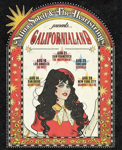 Plakat für die Niina Soleil & The Heartbreakers 2026 CALIFORNIALAND Tour von Lydia Silver