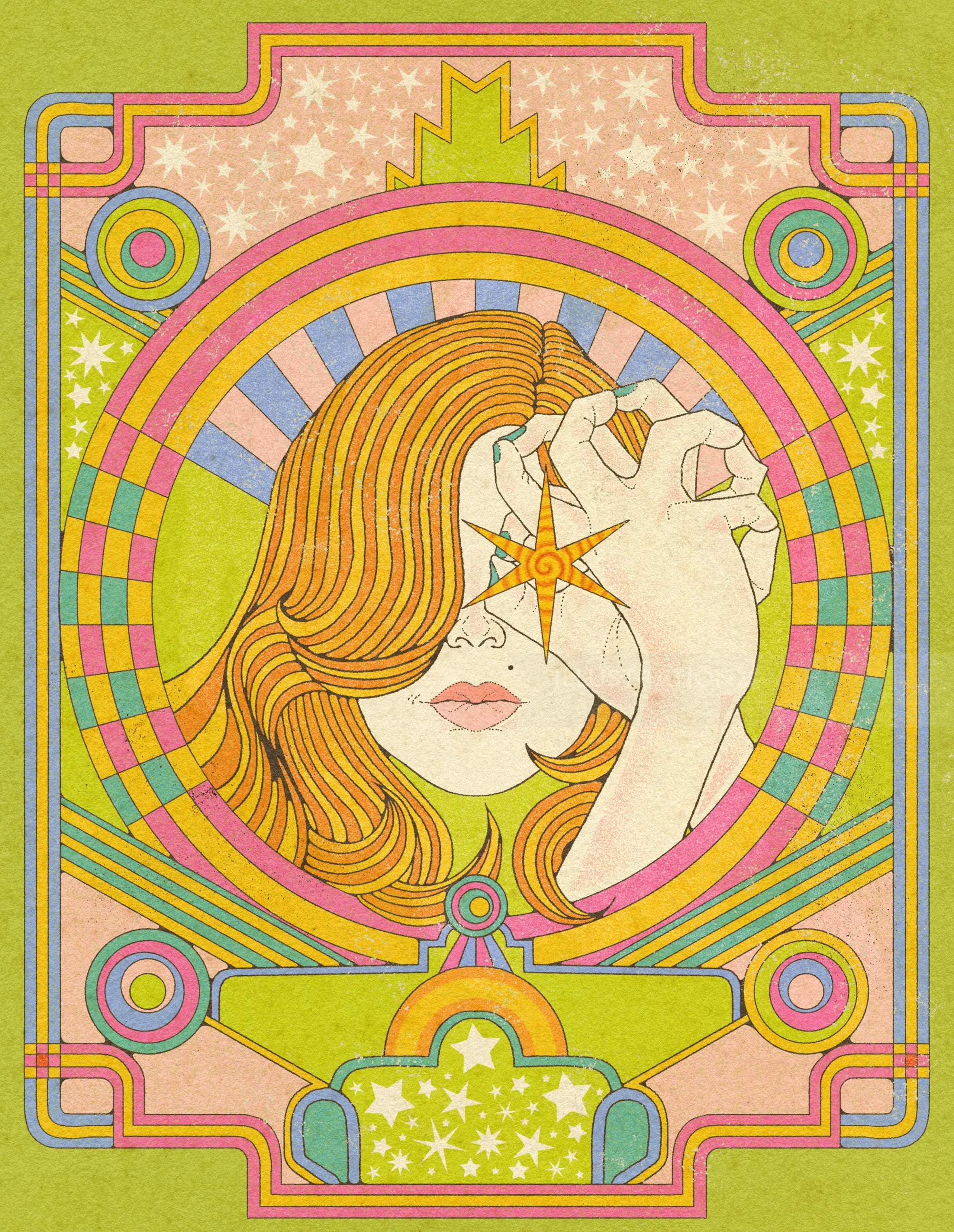 Lydia Silver Art-Deco-Poster einer Frau, die mit einem Stern über dem Auge posiert