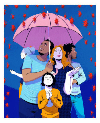 Niños bajo paraguas