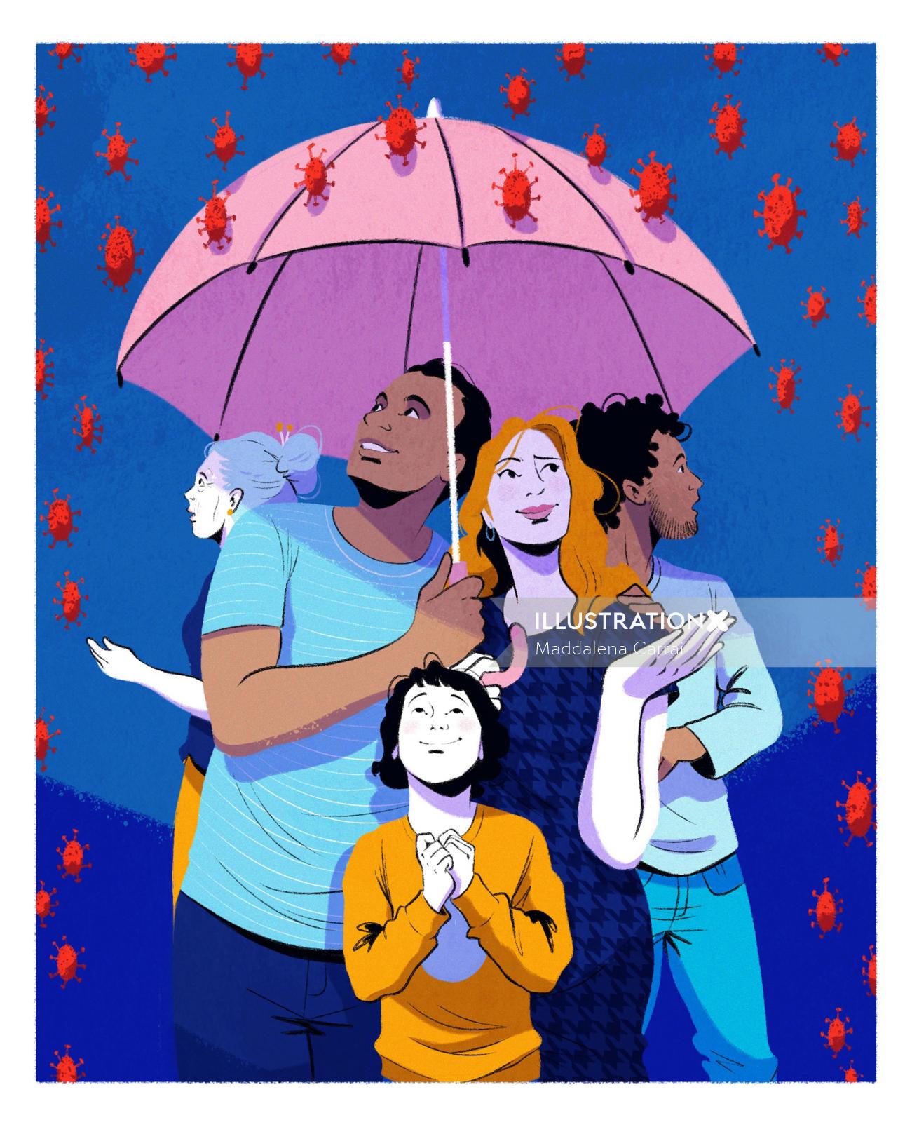 Enfants sous parapluie
