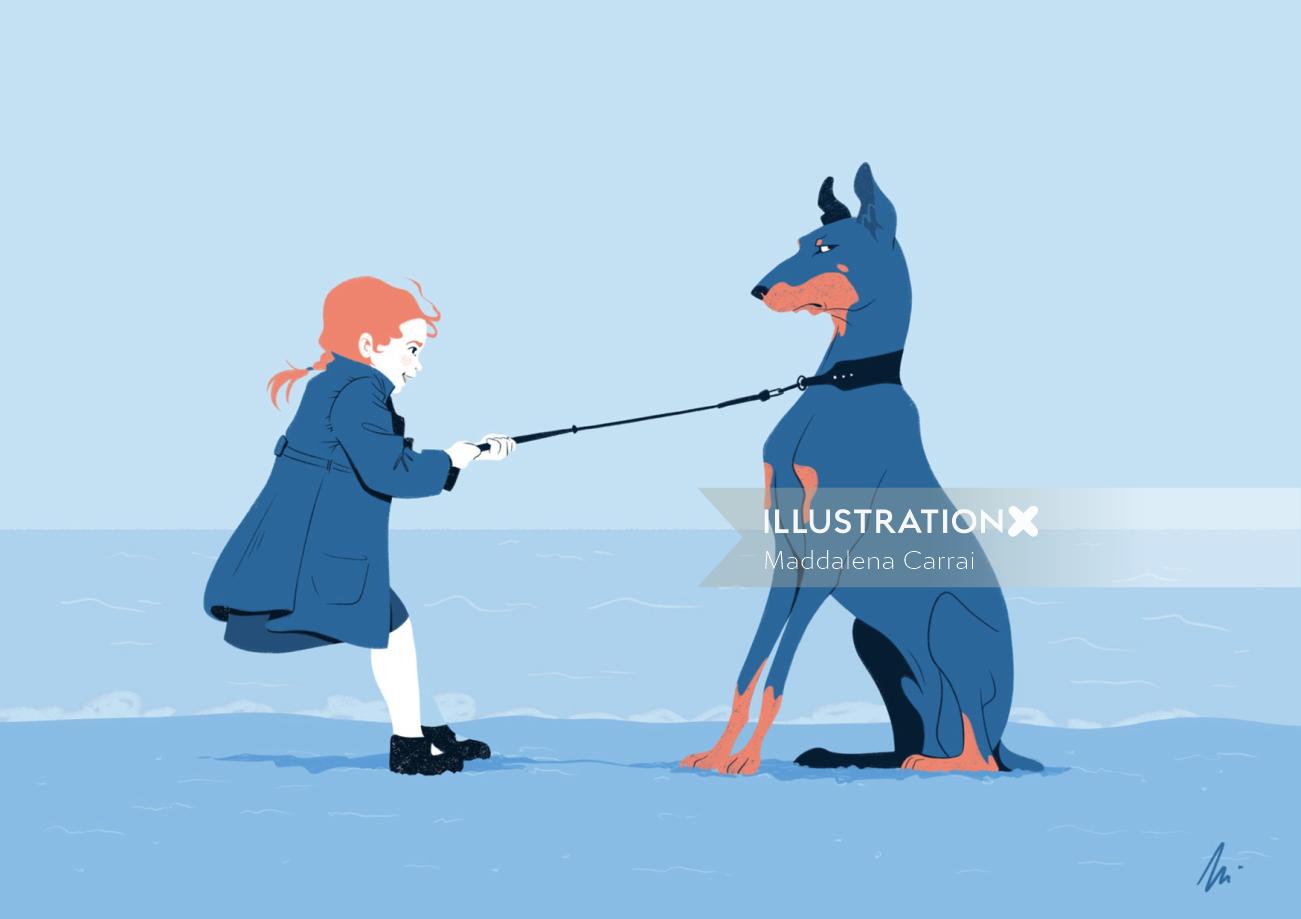 Graphic girl with Dobermann
