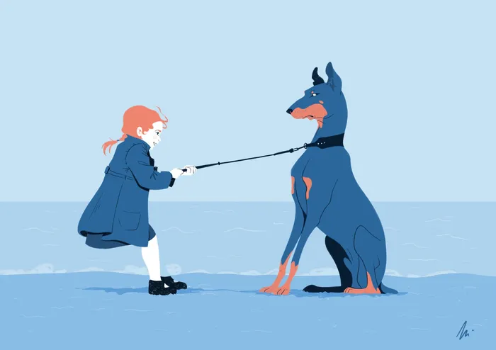 Graphic girl with Dobermann
