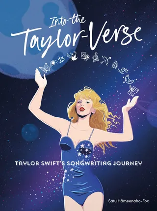 Illustrated cover of Taylor Swift with magical icons and cosmic background