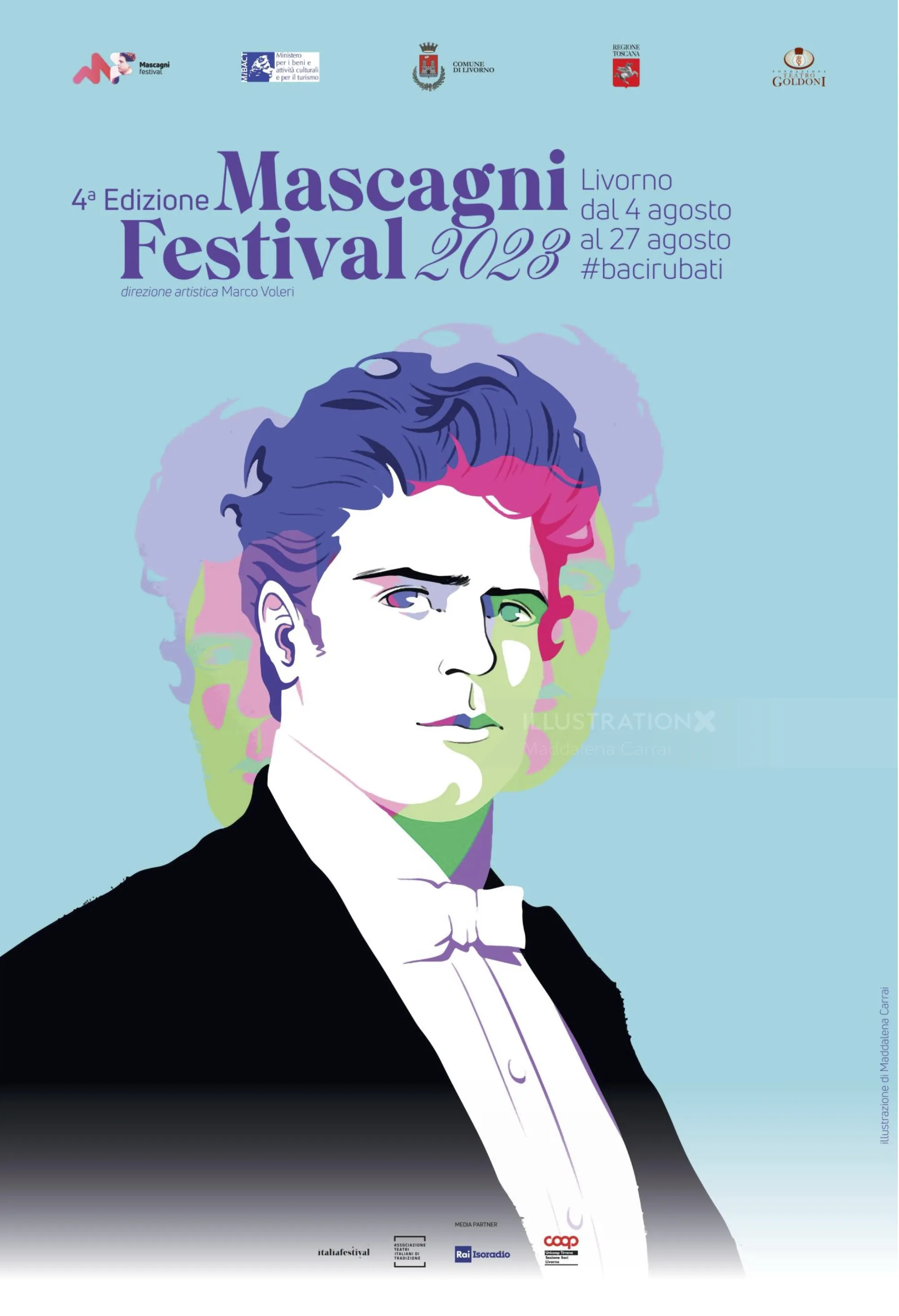 Stilisiertes Porträt eines Mannes im Smoking für das Mascagni Festival 2023