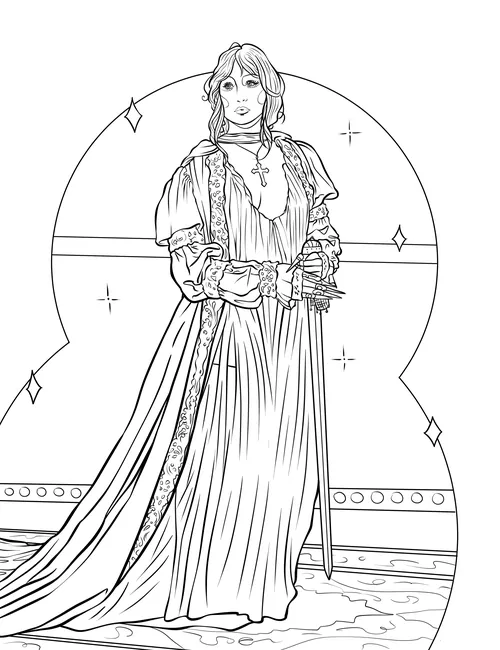 Illustration of a regal woman in medieval dress by Maddalena Carrai