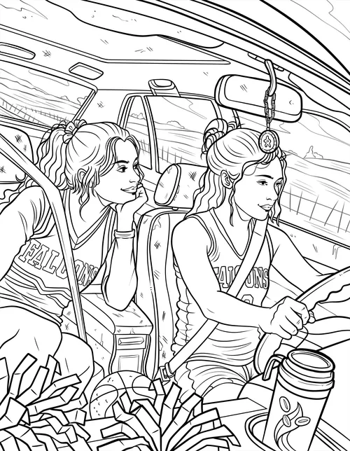 Maddalena Carrai line drawing of two women traveling in a car
