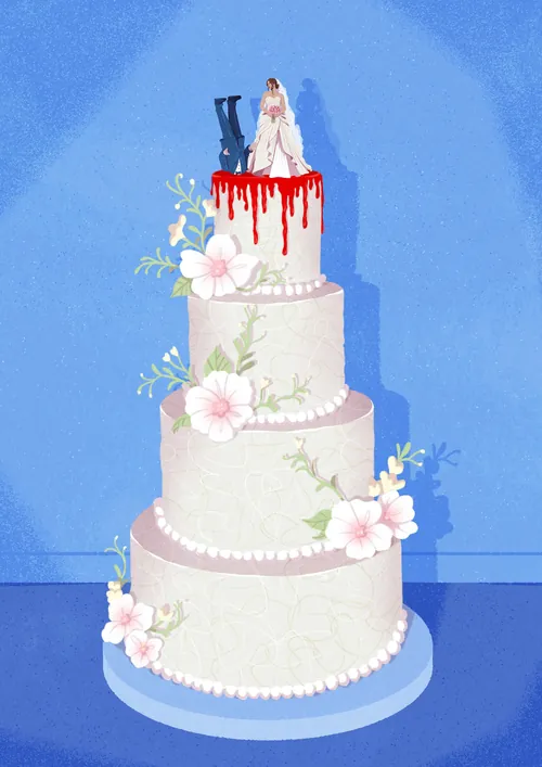 Maddalena Carrai illustration of a floral three-tier wedding cake