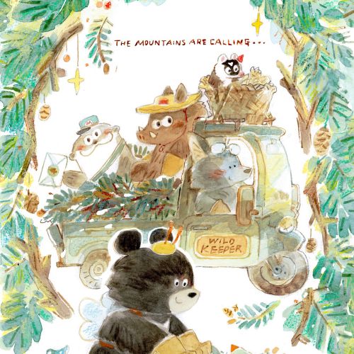 Animal characters on a delivery truck carrying packages by Mae Besom