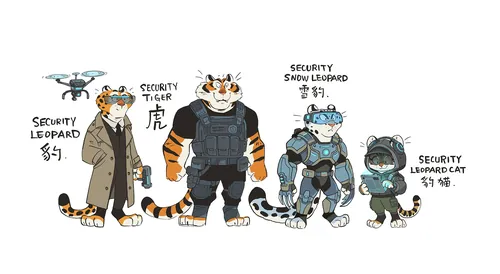 Anthropomorphe Tiger in Sicherheits- und taktischer Ausrüstung von Mae Besom