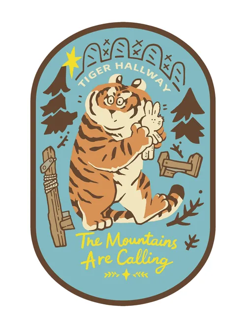 Tiger hält Kaninchen in Berglandschaft von Mae Besom