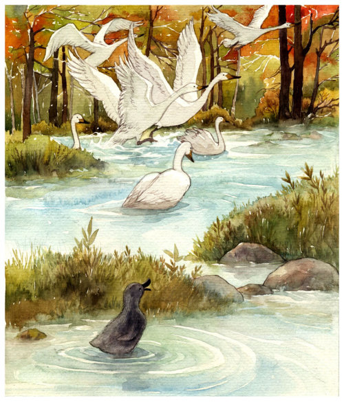 Watercolor painting of lake 